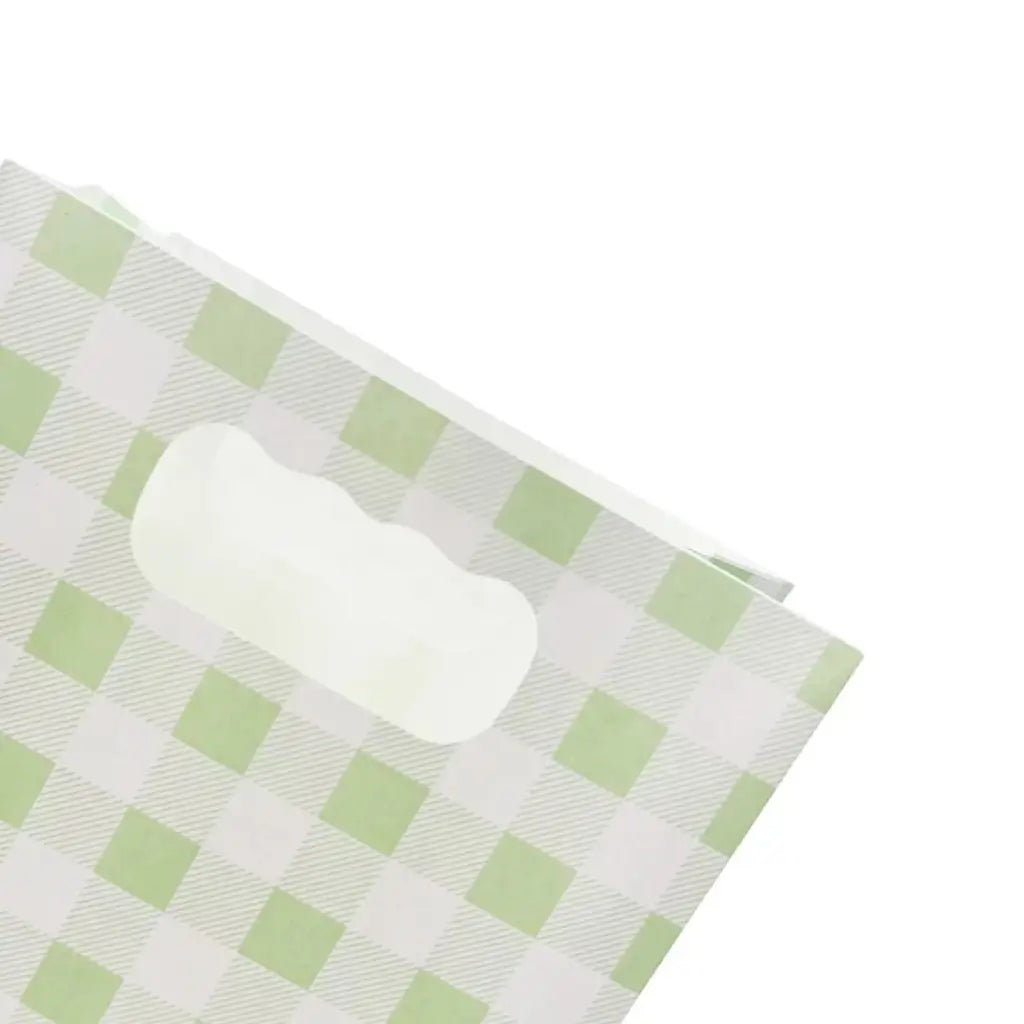 Green Gingham Paper Gift Bags 6pk
