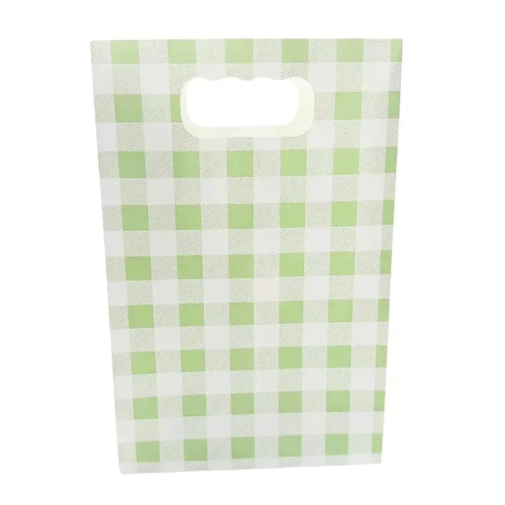 Green Gingham Paper Gift Bags 6pk