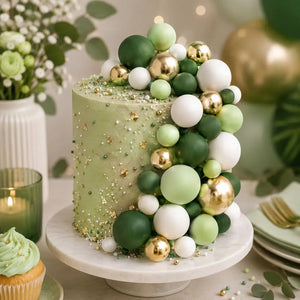 Pack of 32 Green, White &amp; Gold Deco Foam Ball Cake Toppers