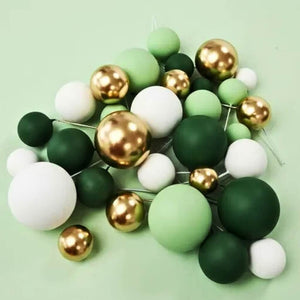 Green white and gold deco foam ball cake topper set