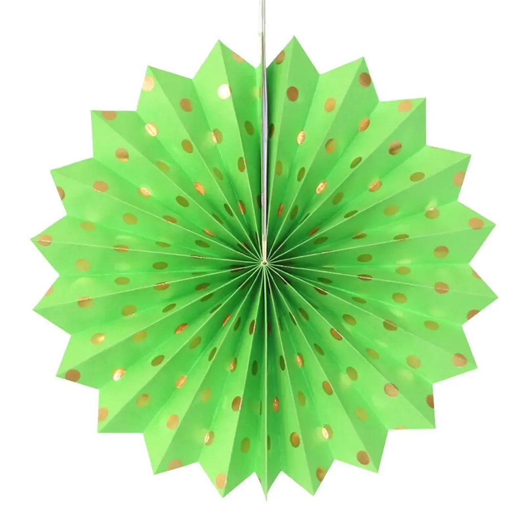 Green Gold Polka Dot Hanging Paper Fan 30cm