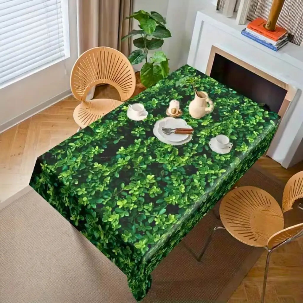 Waterproof green grass tablecloth used for outdoor picnic setup