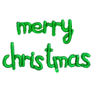 Green Merry Christmas Cursive Script Foil Balloon Banner