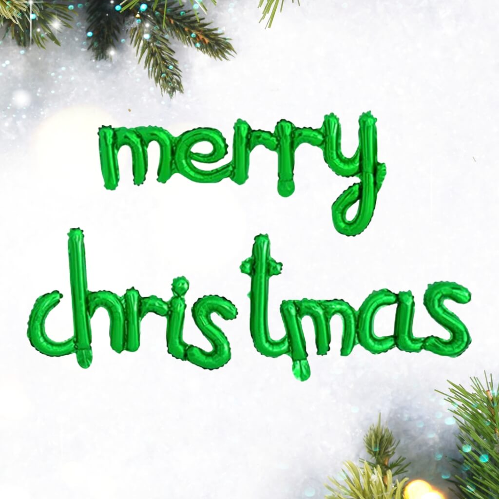 Green Merry Christmas Cursive Script Foil Balloon Banner