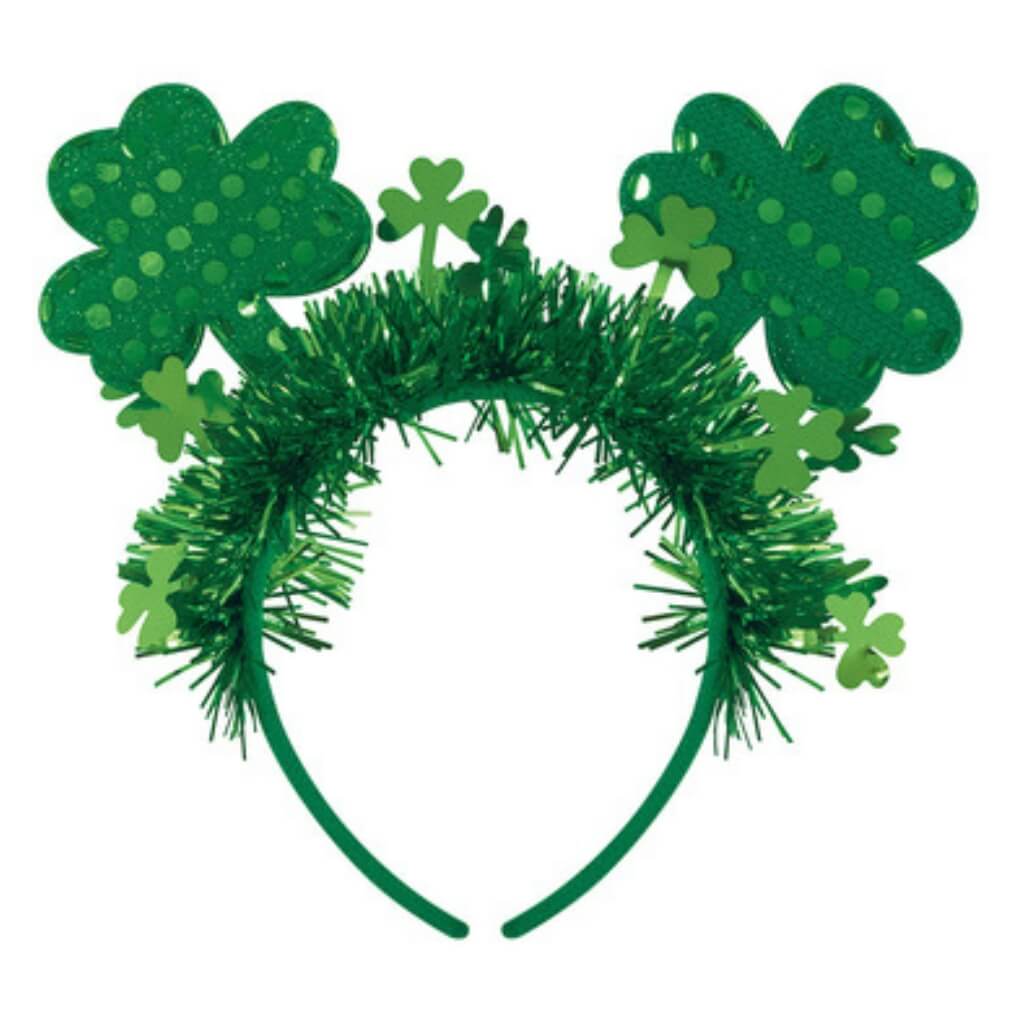 Green Shamrock Bopper Headband tiara with Tinsel