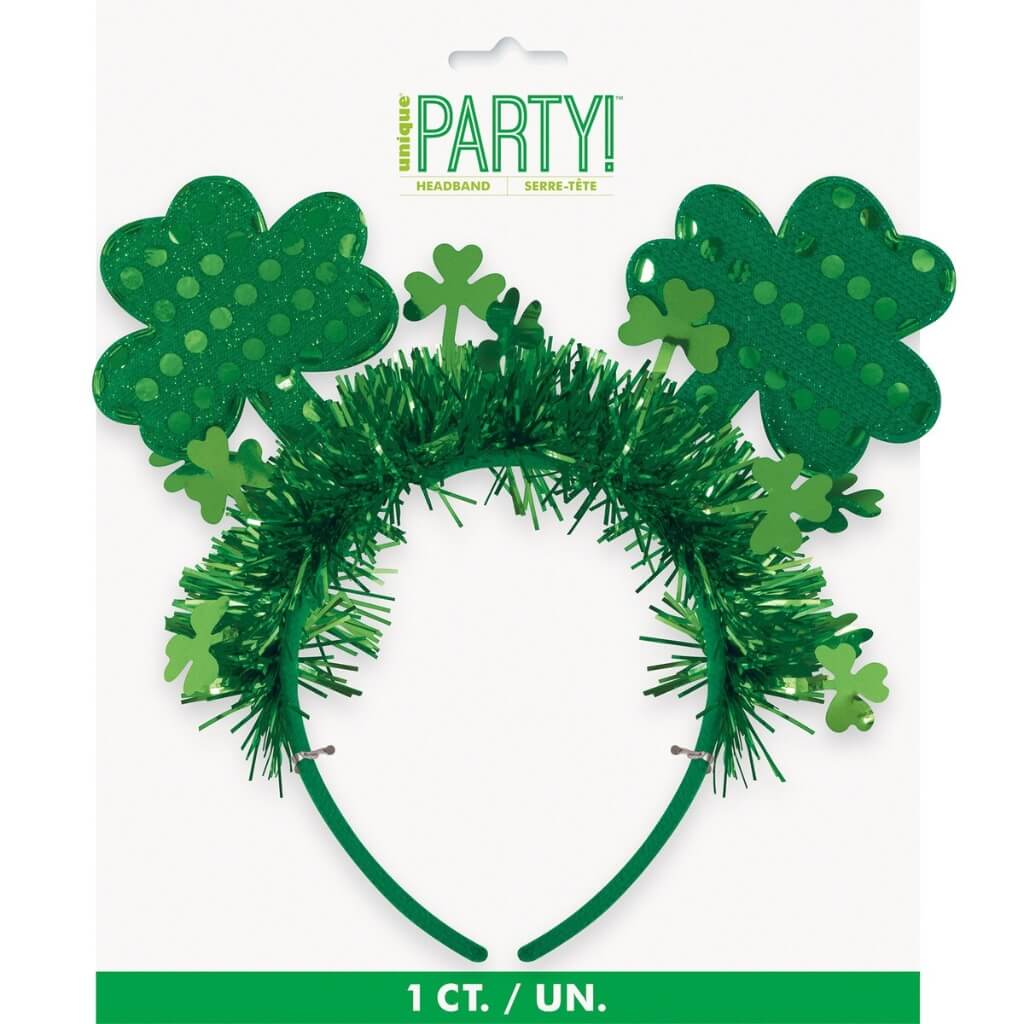 Green Shamrock Bopper Headband tiara with Tinsel