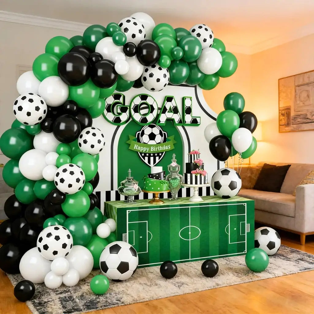 Soccer themed balloon party decorations