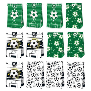 White & Green Soccer Party Paper Goodie Bags 12pk