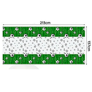 Rectangular Green White Soccer balls on field Printed Plastic Tablecover 