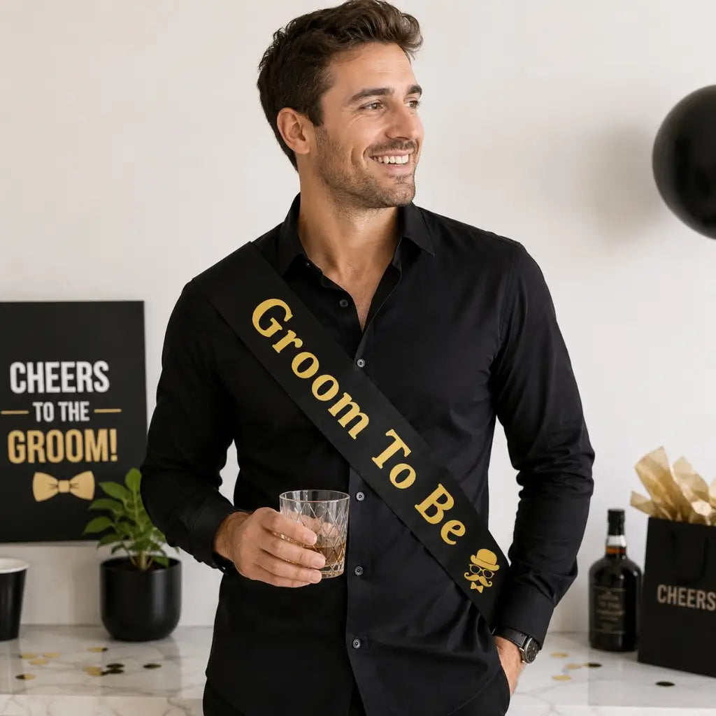 Black Groom to Be Bachelor Party Fabric Sash