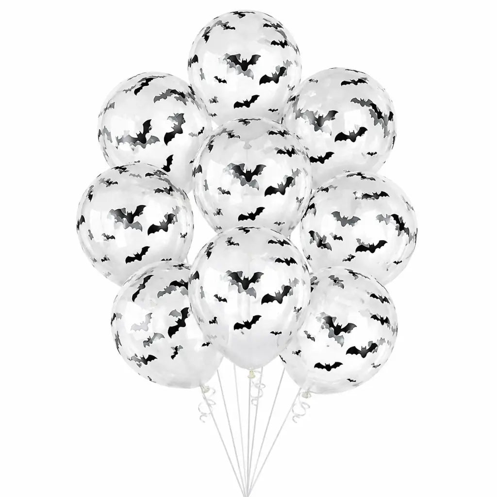 Clear balloons with black bat confetti
