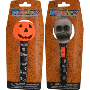 Grey skull orange pumpkin Halloween blinking light torch with printed handle