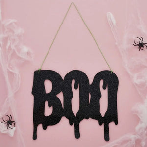 Halloween Boo black glitter acrylic hanging sign