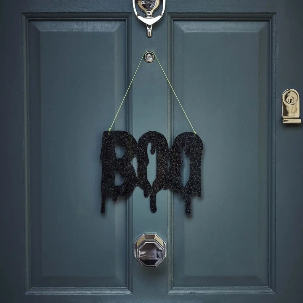 Black glitter BOO Halloween wall decoration