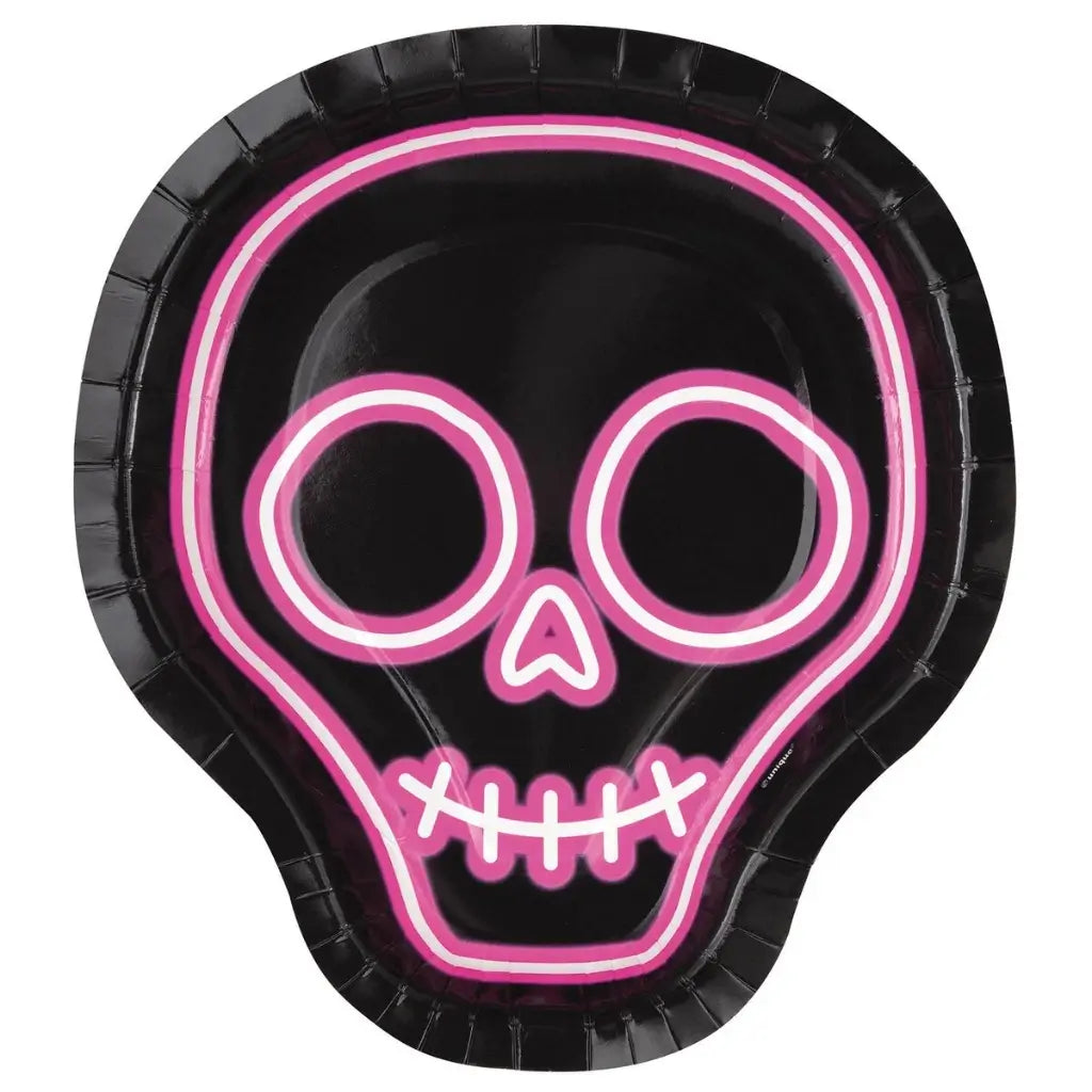 Halloween Neon Lights Skull Paper Plates 21.5cm 8 Pack