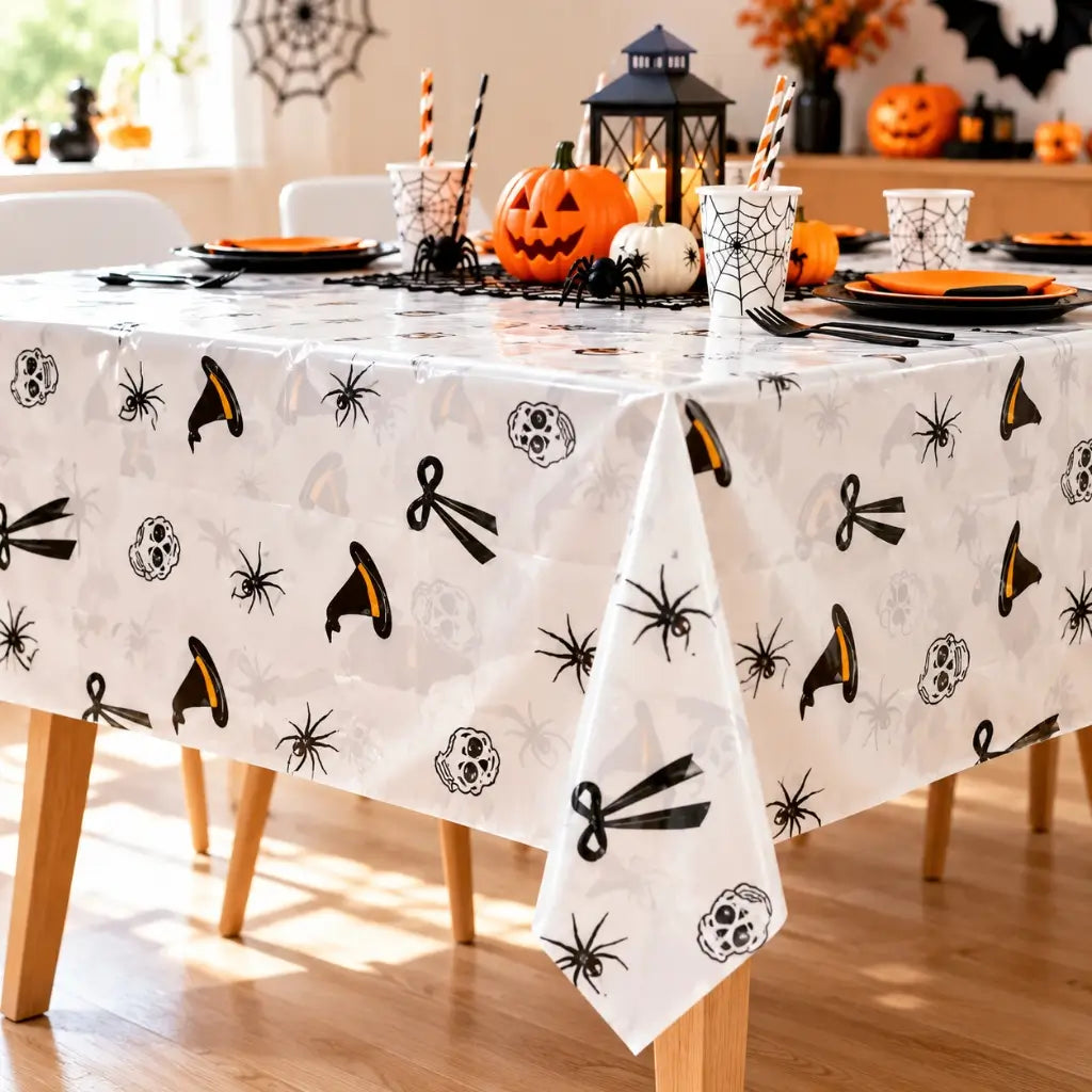  Classic Halloween printed plastic tablecover in compact packaging