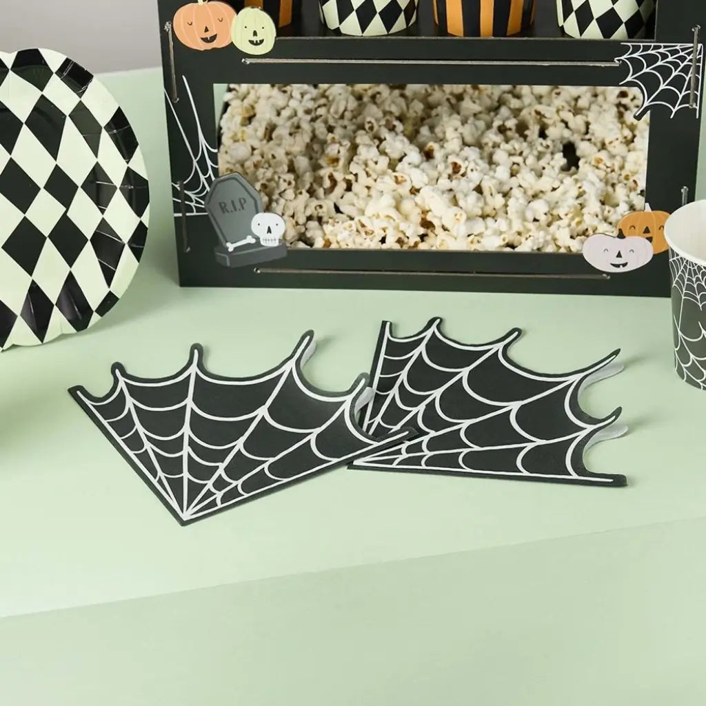 Black Halloween napkins with white spiderweb design