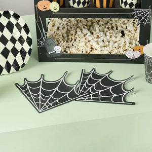 Black Halloween napkins with white spiderweb design
