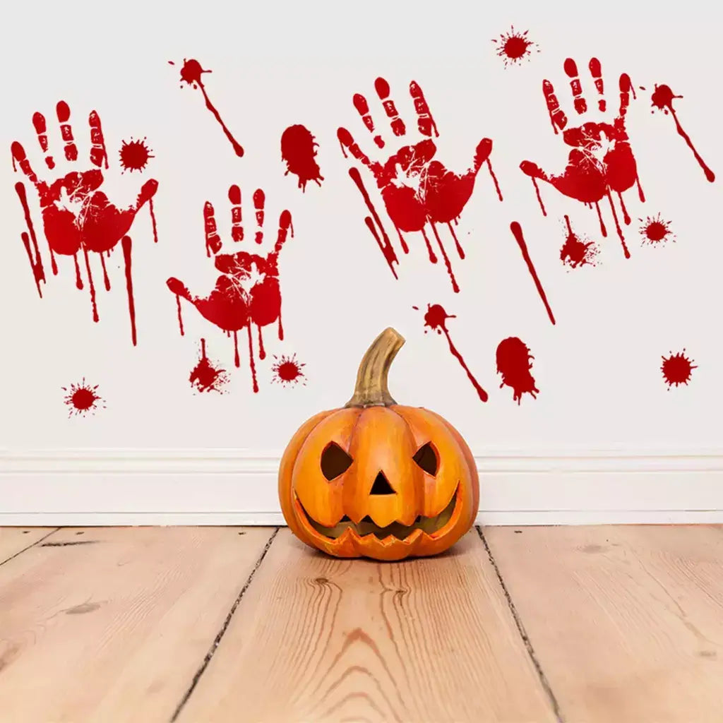 Halloween Red Handprint & Footprint Windows Stickers