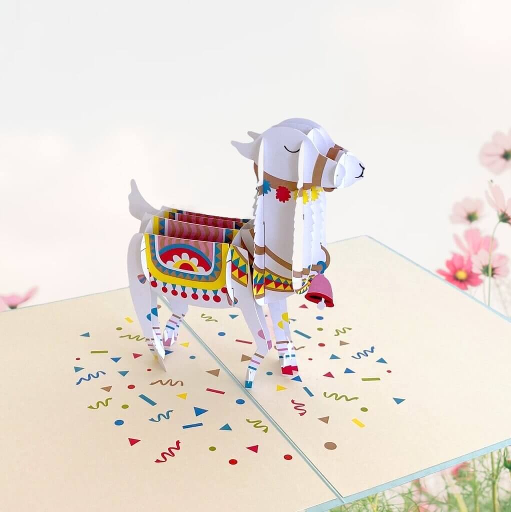Handmade Baby Llama Pop Up Greeting Card - 3D Animal Pop Out Cards