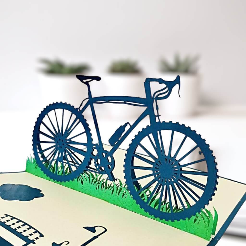 Handmade Blue Bicycle Pop Up Card - Online Party Supplies