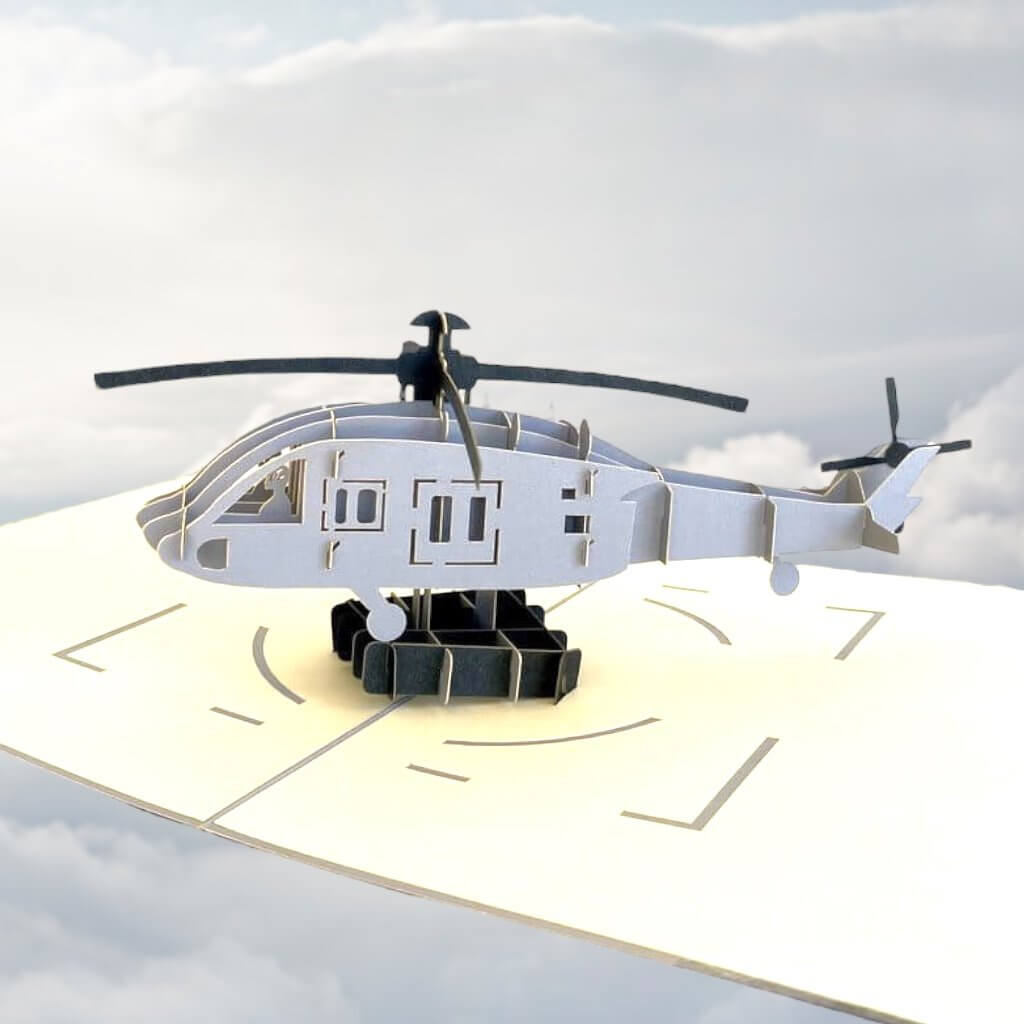 Grey Helicopter Pop Up Card