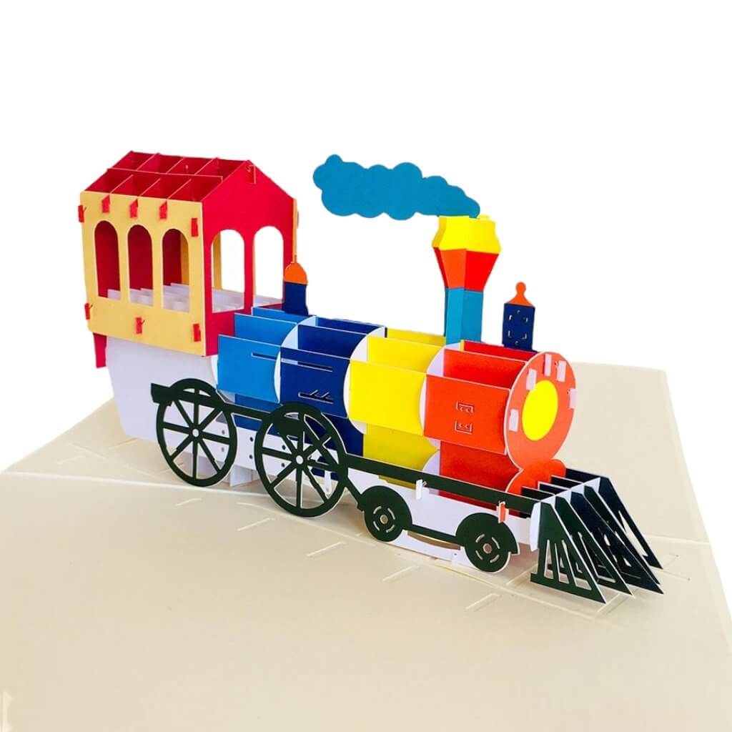 Handmade Colourful Steam Locomotive Pop Up Card - Online Party Supplies