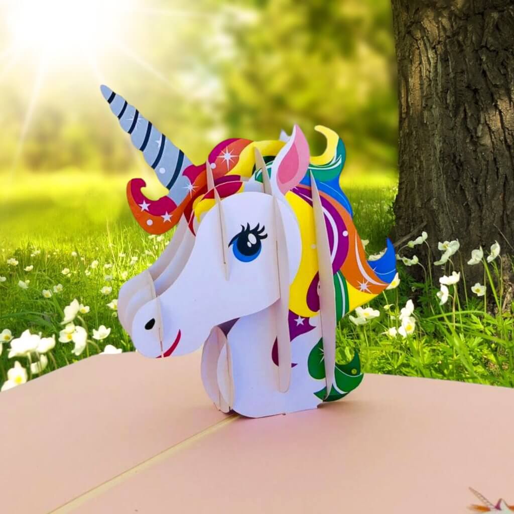 Handmade rainbow Unicorn Head Pop Up Card - Online Party Supplies