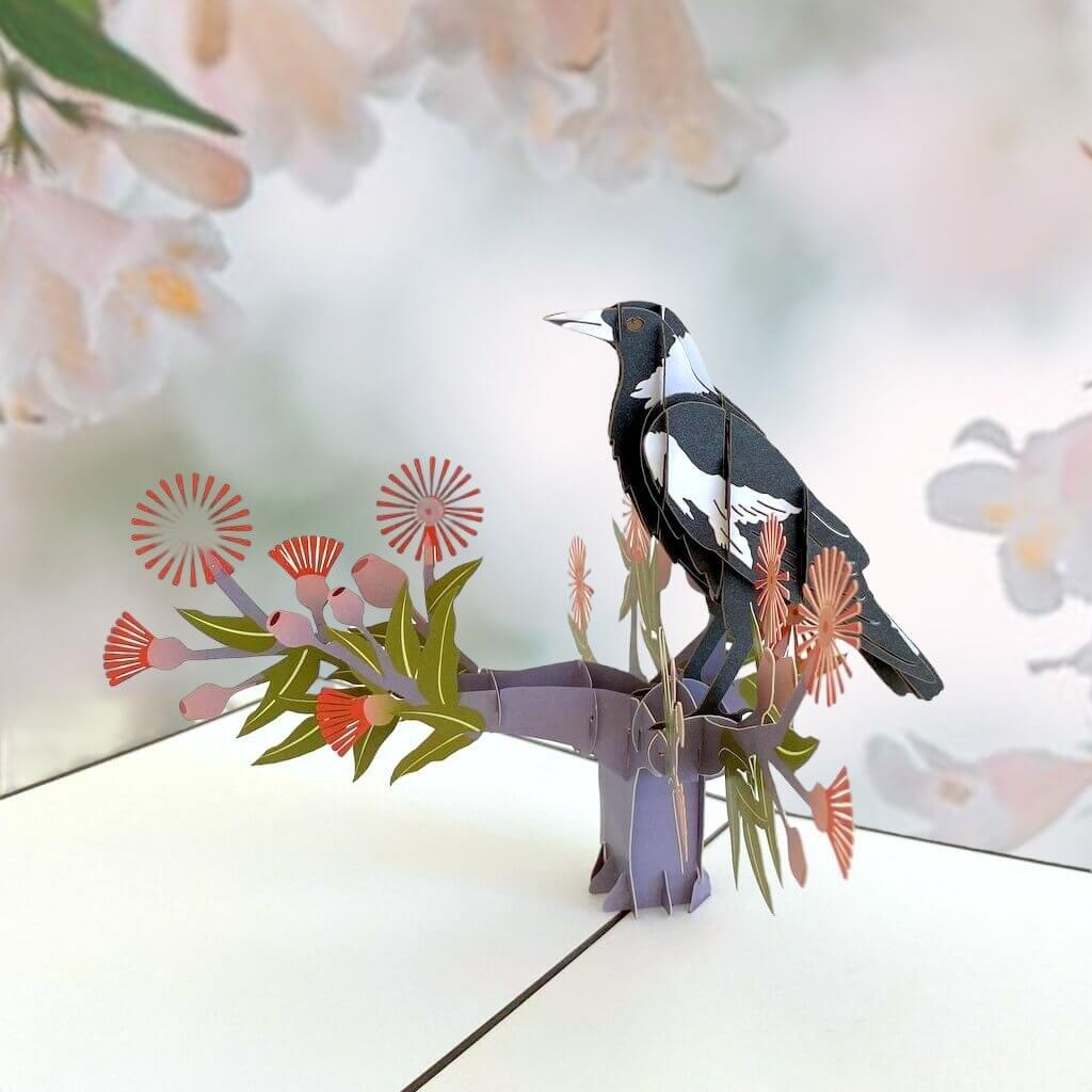 Handmade Australian Native Magpie Pop Up Card