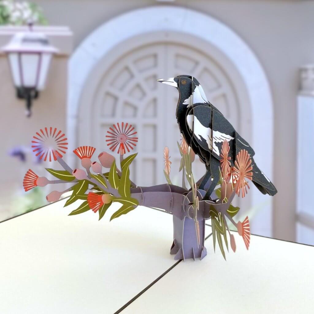 Handmade Australian Native Magpie Pop Up Card