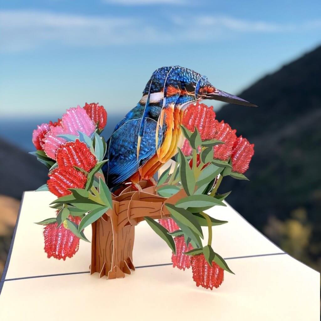 Handmade Australian Kingfisher Bird 3D Pop Up Greeting Card - Australian Native Bird Pop Up Cards - Cards for Bird Lovers