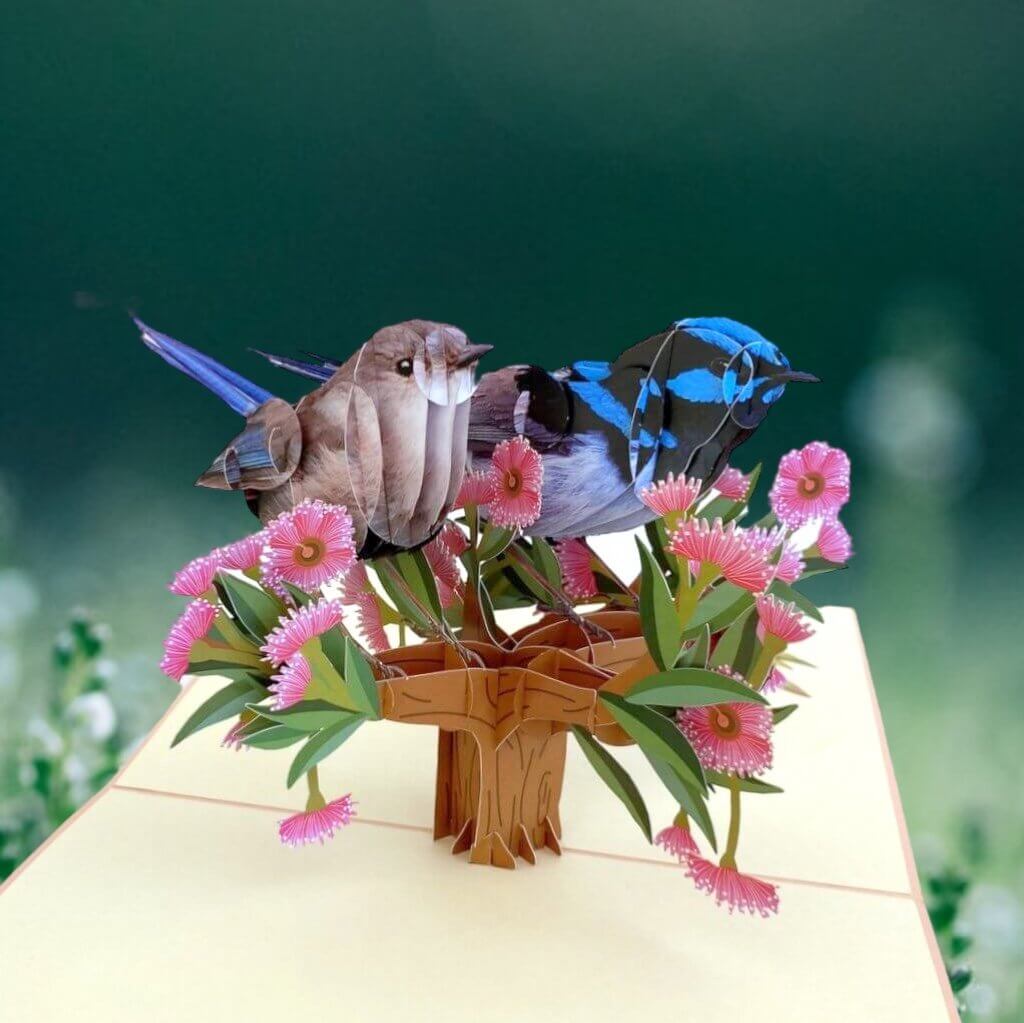Australian Native Lovebird Couple Superb Fairy Wren Pop Up Card