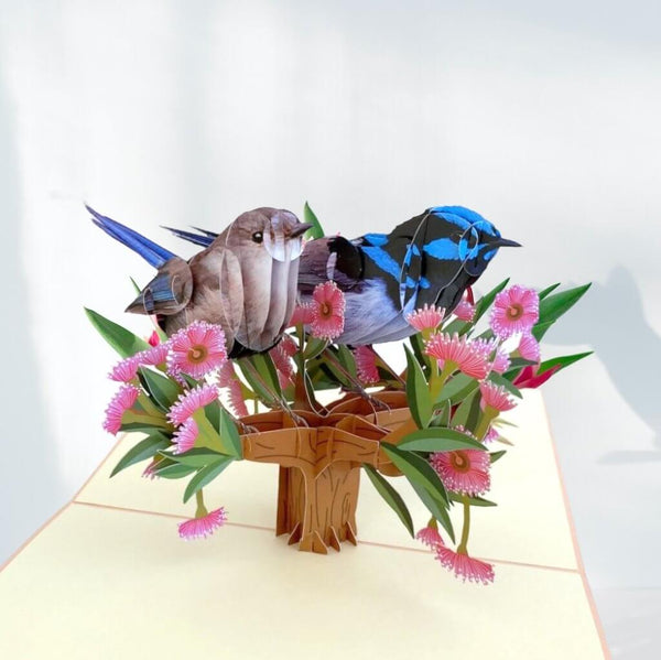 Australian Native Lovebird Couple Superb Fairy Wren Pop Card - Image 2