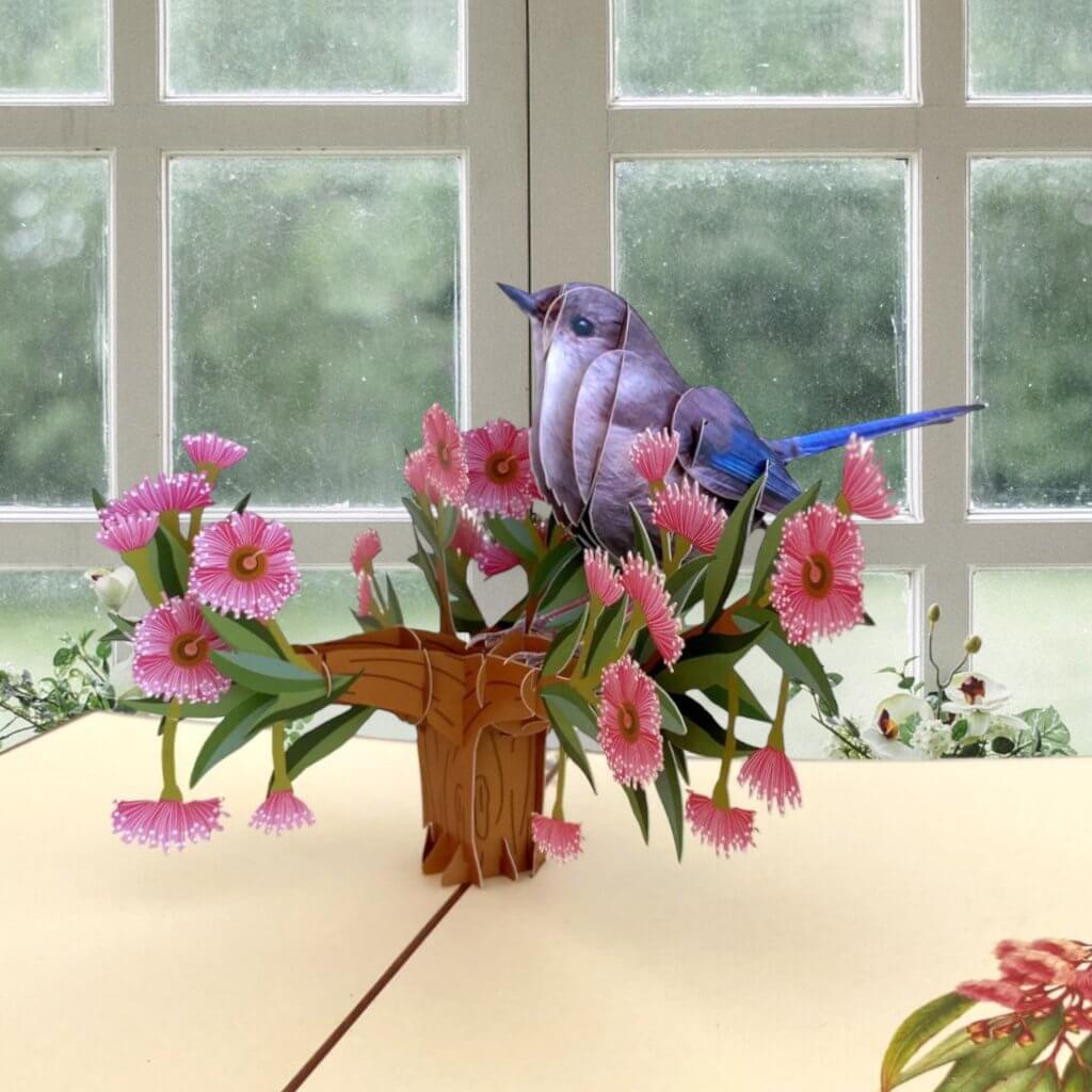 Handmade Australian Native Brown Jenny Wren (Superb Fairy Wren) 3D Pop Up Greeting Card