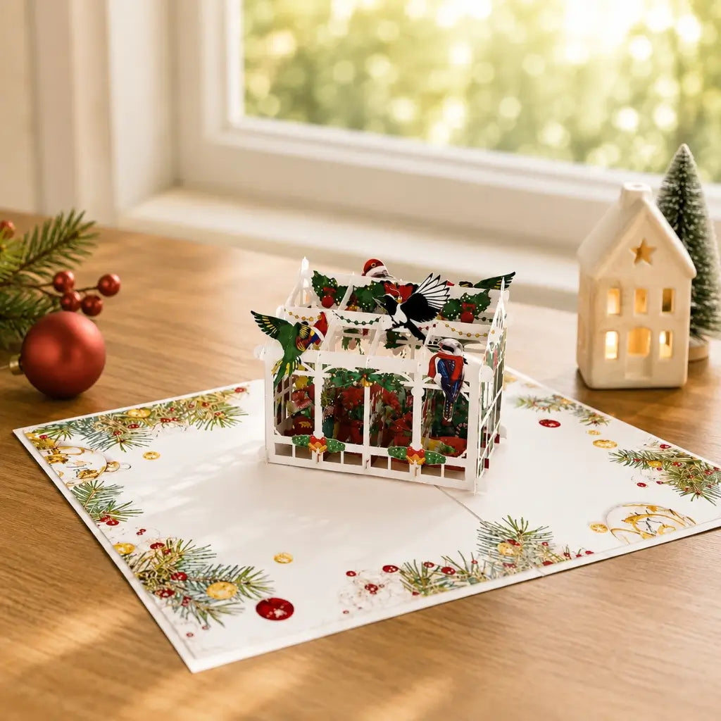 Merry Christmas Australian Native Flower Greenhouse & Birds 3D Pop-Up Greeting Car