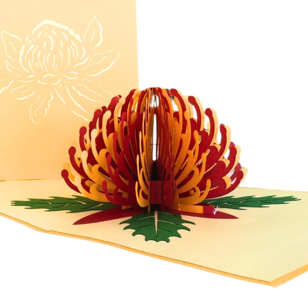 Australian Native Flower Red Yellow Waratah Pop Up Card