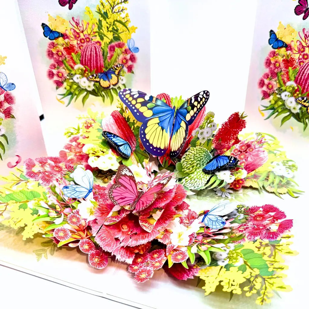 Spring Australian Native Garden & butterflies 3D pop-up greeting card