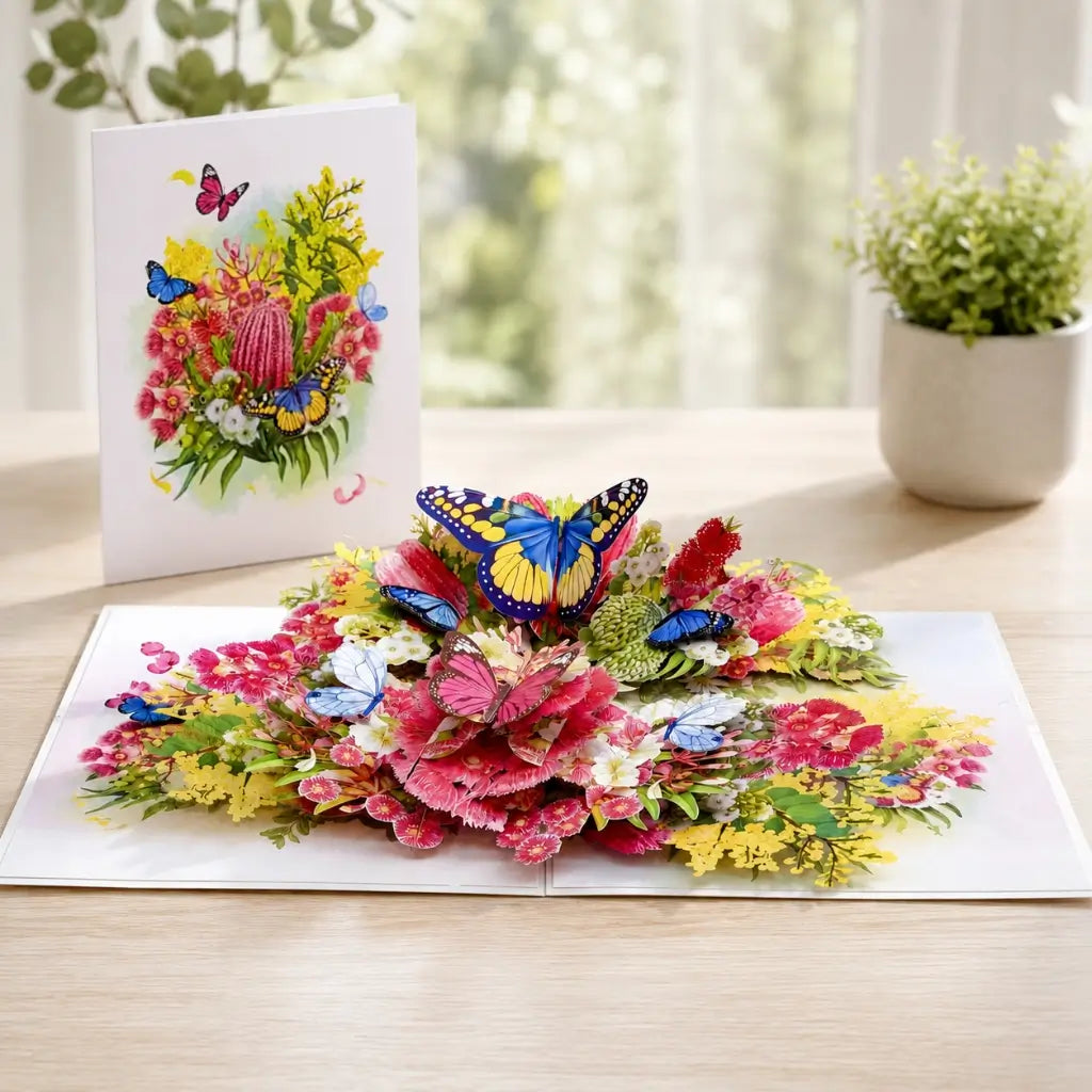 Spring Australian Native Garden with Butterflies 3D Pop Up Greeting Card