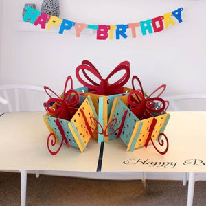 Handmade Online Party Supplies Happy Birthday Present Box Pop Up Greeting Card - Blue Cover
