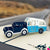 Handmade Blue 4WD Towing Vintage Caravan Pop Up Card