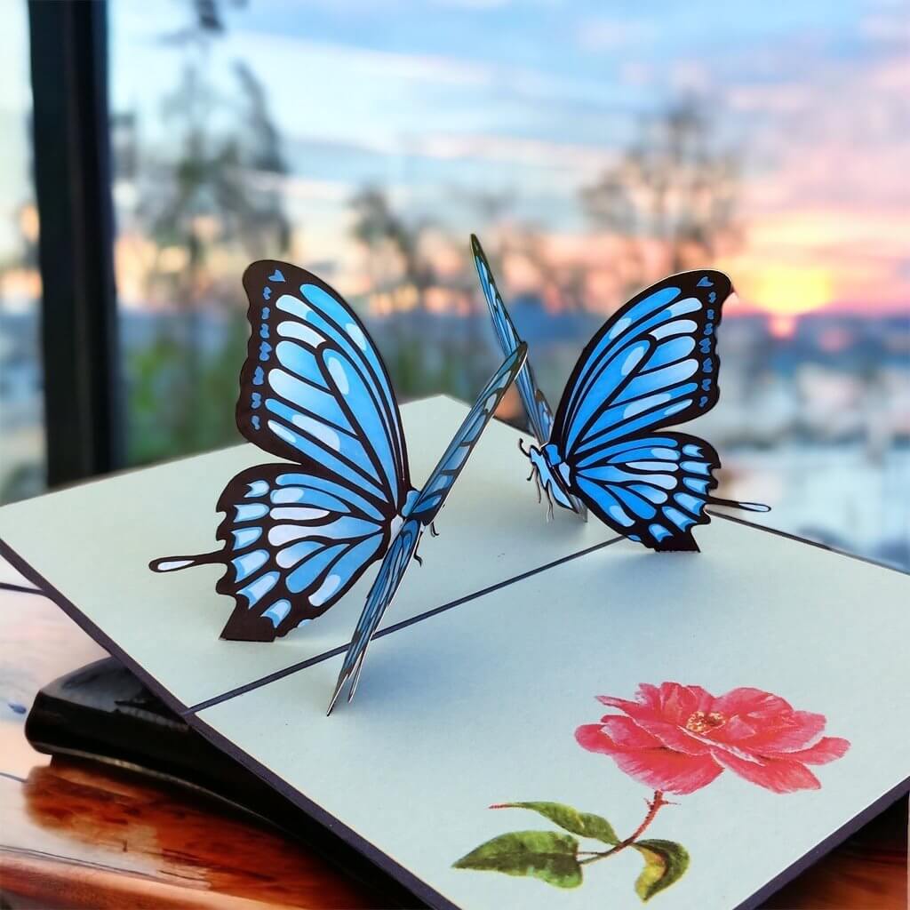Handmade Blue Butterfly Pop Up Greeting Card - Online Party Supplies