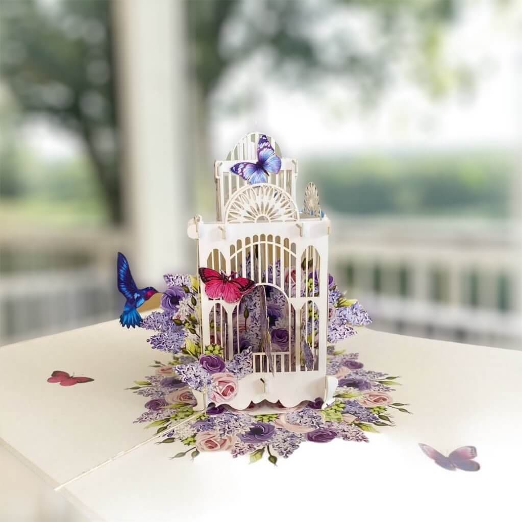 Online Party Supplies Handmade Blue Hummingbird Hovering the Bird Cage 3D Pop Up Greeting Birthday Card