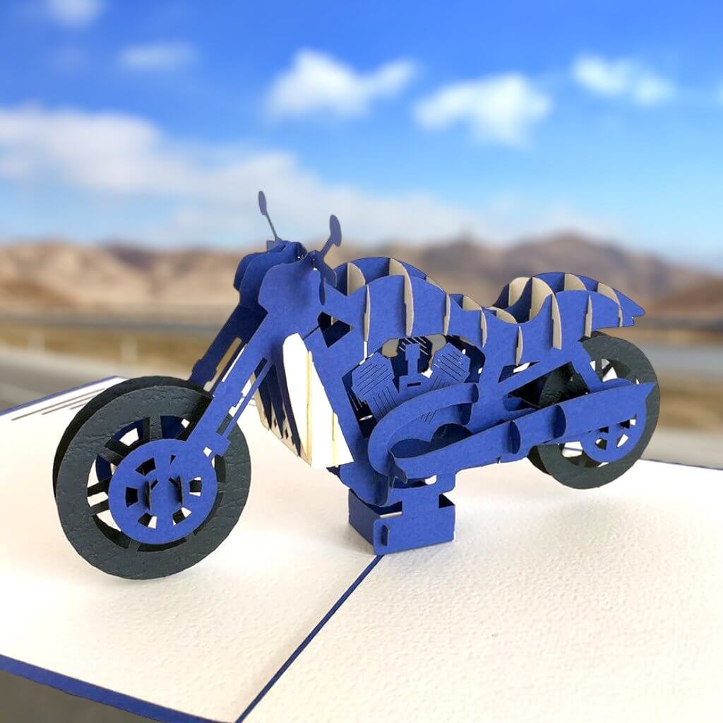 Handmade Blue Motorbike Pop Up Card - Online Party Supplies