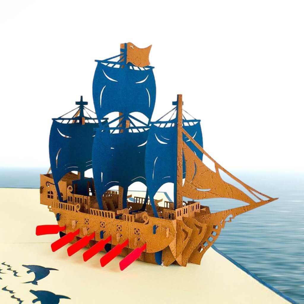 Handmade Blue Viking Ship Pop Up Card - Online Party Supplies