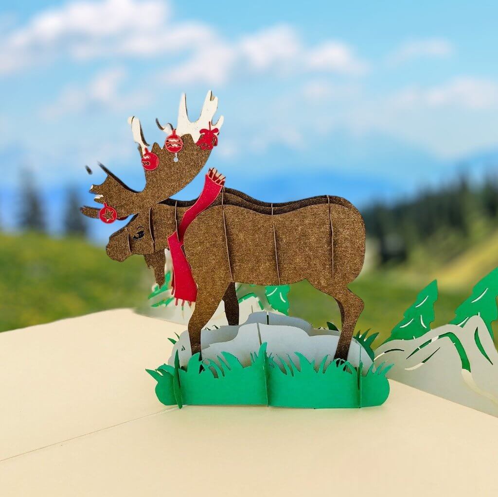 Brown Christmas Moose Pop Up Card