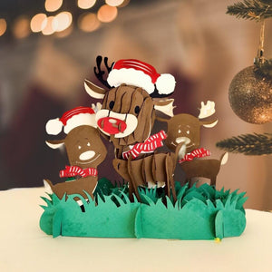 Handmade Brown Christmas Reindeer Family Pop Up Xmas Card - Online Party Supplies