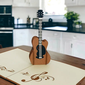 Handmade Brown Guitar 3D Pop Up Card - Online Party Supplies