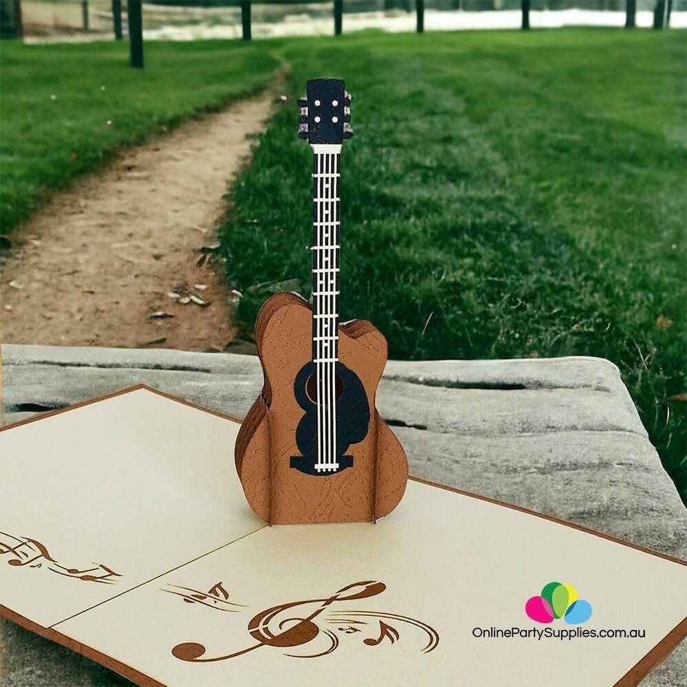 Handmade Brown Guitar 3D Pop Up Card - Online Party Supplies