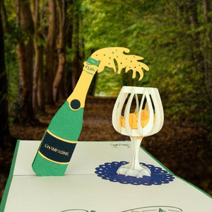 Handmade Champagne Bottle and Glass 3D Pop Up Card - Online Party Supplies