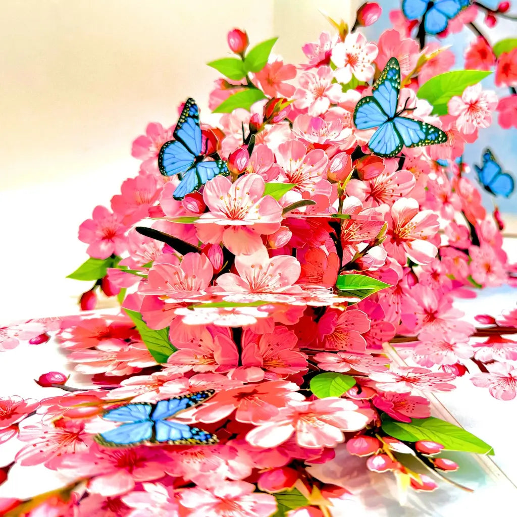 Sakura-inspired 3D pop-up card with pink flowers and butterflies